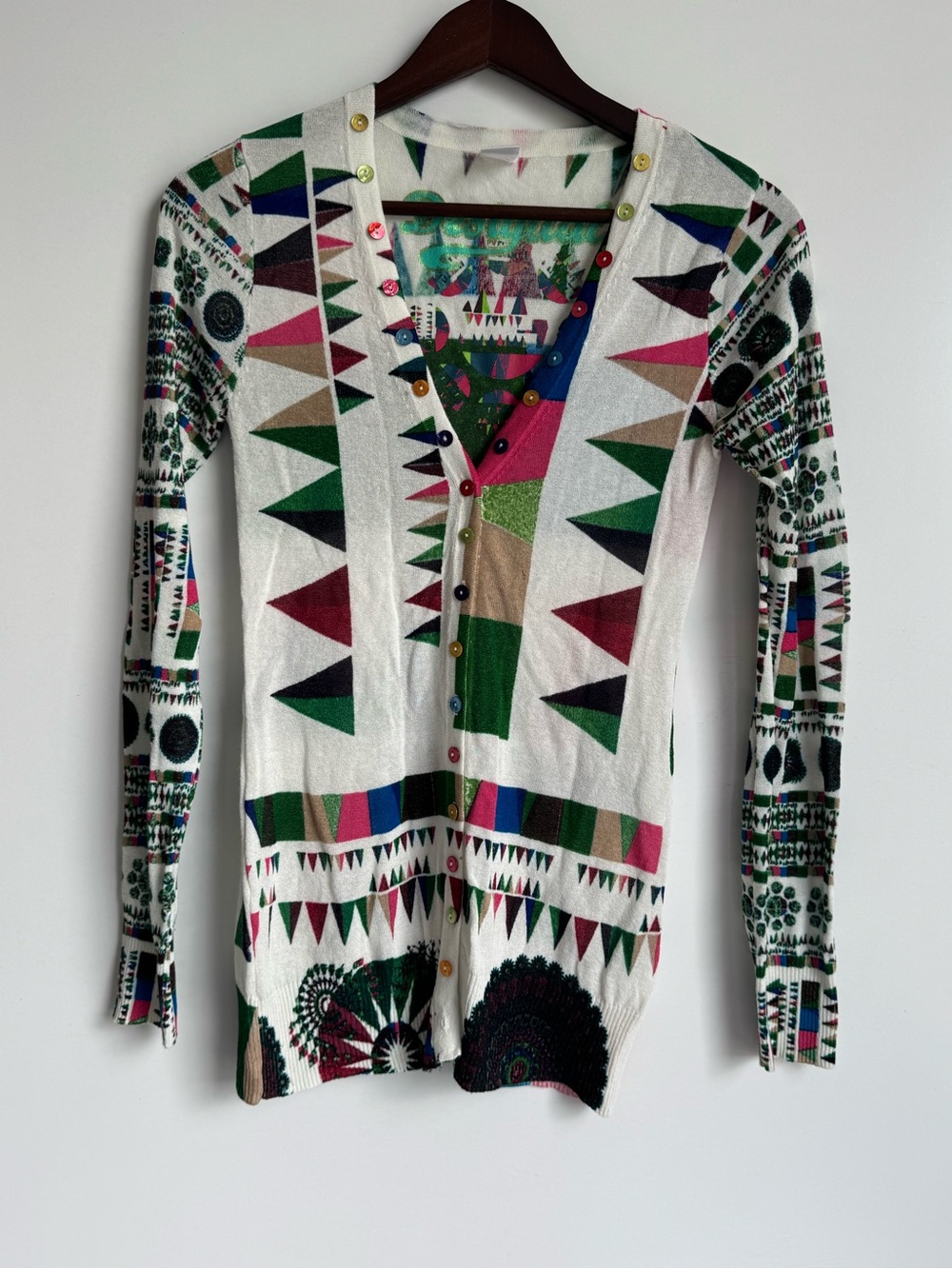 Desigual Charleen‎ Art to Wear Button Cardigan Women Small statement bright boho